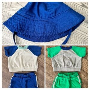 Hanna Andersson Size 70 (6-12) shorts, shirts, hat bundle